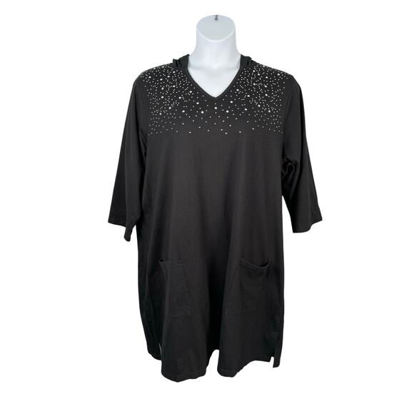 Quacker Factory Dress Womens 3X Black Rhinestone Hooded Cotton Cover Up - Picture 1 of 10